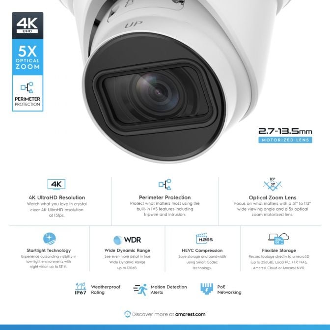 Amcrest 4K Optical Zoom IP PoE Turret Cam 5x Optical Zoom IP8M-VT2779EW
