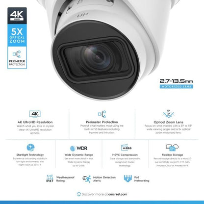 Amcrest 4K Optical Zoom IP PoE Turret Cam 5x Optical Zoom IP8M-VT2779EW
