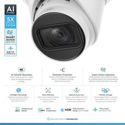 Amcrest 4K Turret AI IP PoE Camera 5x Optical Zoom IP8M-VT2879EW-AI