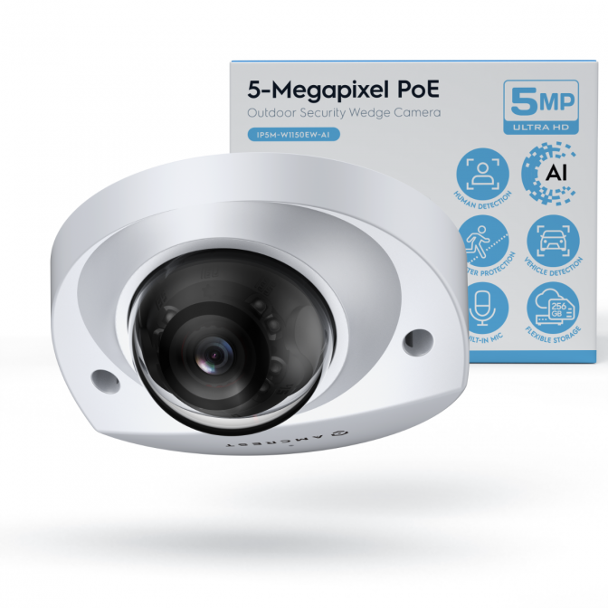 Amcrest 5-Megapixel Wedge IP PoE AI Camera, Security IP Camera Outdoor, Built-in Microphone