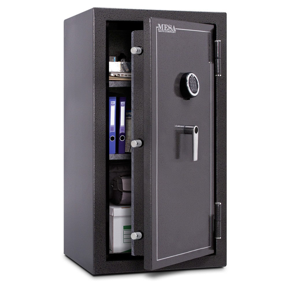 Mesa Safe MBF3820 burglary and fire resistant safe with electronic lock, steel construction

MBF3820 2-hour fire rated safe, burglary-resistant design, charcoal gray finish

Mesa Safe MBF3820 secure storage safe, electronic keypad lock, heavy-duty steel body

Burglary and fire safe MBF3820 with upholstered interior and adjustable shelving

Mesa Safe MBF3820 large capacity safe, 40-inch height, 22-inch width, 22-inch depth

MBF3820 Mesa Safe with reinforced door, multiple locking bolts, and anchor-ready desi