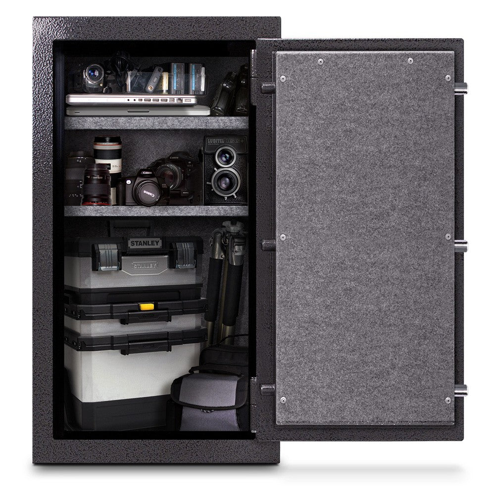 Mesa Safe MBF3820 burglary and fire resistant safe with electronic lock, steel construction

MBF3820 2-hour fire rated safe, burglary-resistant design, charcoal gray finish

Mesa Safe MBF3820 secure storage safe, electronic keypad lock, heavy-duty steel body

Burglary and fire safe MBF3820 with upholstered interior and adjustable shelving

Mesa Safe MBF3820 large capacity safe, 40-inch height, 22-inch width, 22-inch depth

MBF3820 Mesa Safe with reinforced door, multiple locking bolts, and anchor-ready desi