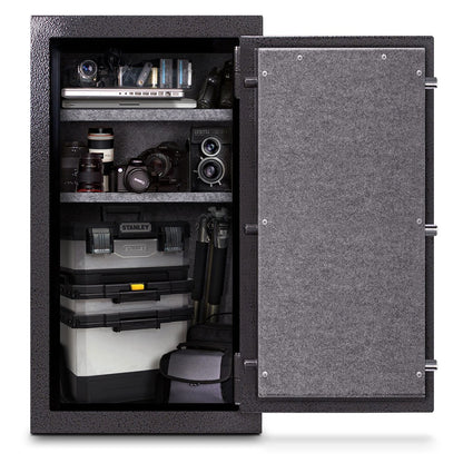Mesa Safe MBF3820 burglary and fire resistant safe with electronic lock, steel construction

MBF3820 2-hour fire rated safe, burglary-resistant design, charcoal gray finish

Mesa Safe MBF3820 secure storage safe, electronic keypad lock, heavy-duty steel body

Burglary and fire safe MBF3820 with upholstered interior and adjustable shelving

Mesa Safe MBF3820 large capacity safe, 40-inch height, 22-inch width, 22-inch depth

MBF3820 Mesa Safe with reinforced door, multiple locking bolts, and anchor-ready desi