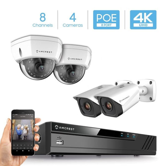Amcrest 4K Security System 8CH NVR 4x 4K Bullet & Dome IP POE Cameras