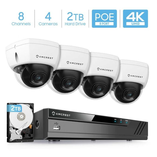 Amcrest 4K Security Camera System 8CH NVR 4x 4K Dome POE IP Cam 2TB