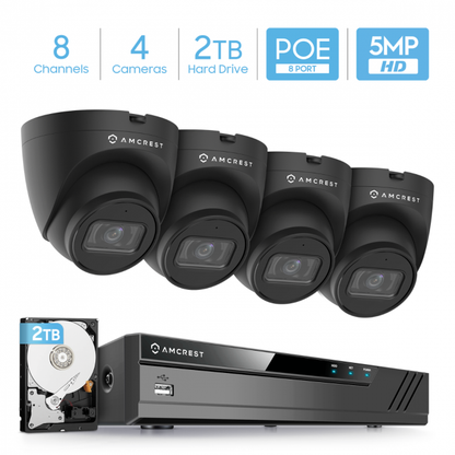 Amcrest 5MP Security System 4K 8CH PoE NVR 4x 5MP Turret PoE Cam 2TB Black