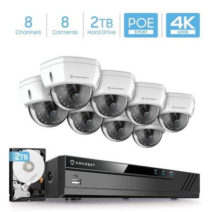 Amcrest 4K Security System 8CH PoE NVR 8x 4K Dome IP POE Cam 2TB