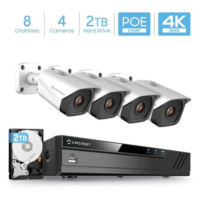 Amcrest 4K Security Camera System 8CH NVR 4x 4K Bullet POE IP Cam 2TB