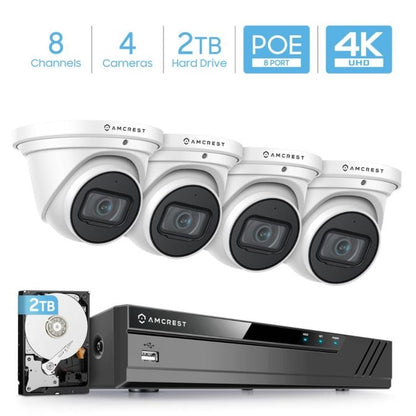 Amcrest 4K Security System 8CH PoE NVR 4 x 4K Turret POE Cameras 2TB