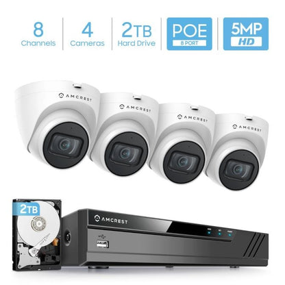 Amcrest 5MP Security System 4K 8CH PoE NVR 4x 5MP Turret PoE Cam 2TB