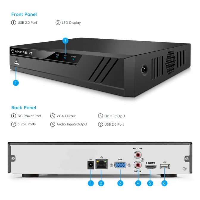 Amcrest 4K 16CH NVR No PoE Ports Supports up to 10TB HDD NV4116-A2