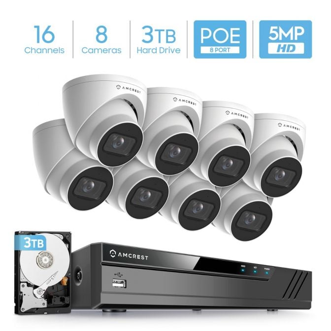 Amcrest 5MP System 16CH 8-Port PoE NVR 8x 5MP Turret IP PoE Cam 3TB