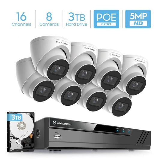 Amcrest 5MP System 16CH 8-Port PoE NVR 8x 5MP Turret IP PoE Cam 3TB
