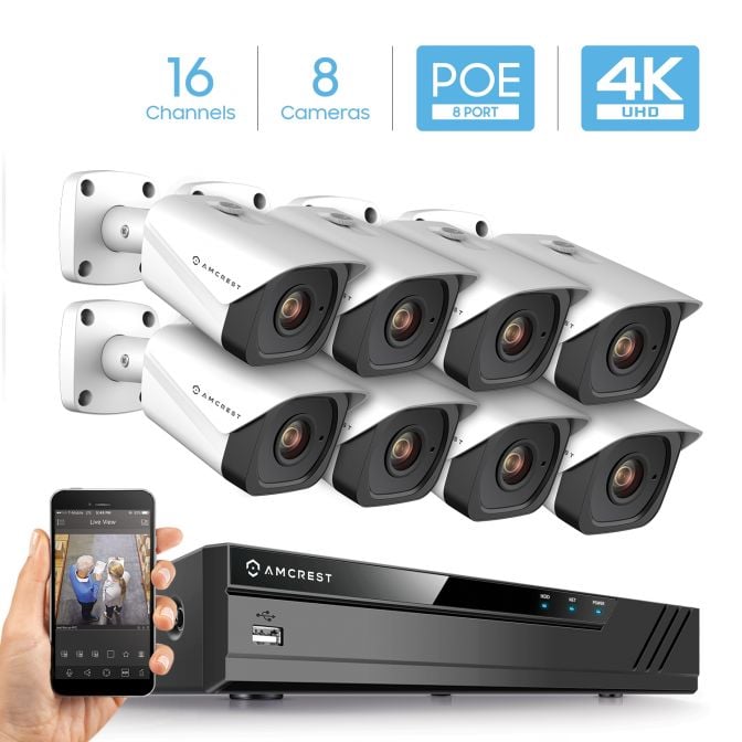 Amcrest 4K Security System, 16CH 8-Port PoE NVR 8 x Bullet POE Cameras
