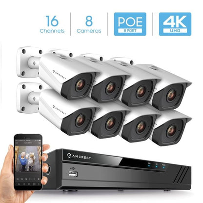 Amcrest 4K Security System, 16CH 8-Port PoE NVR 8 x Bullet POE Cameras