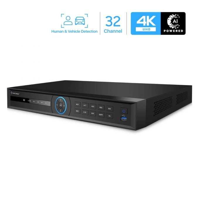 Amcrest 4K 32CH AI NVR, Smart NVR, Facial Recognition, Face Detection & Vehicle Detection - Supports 32 x 4K IP Cameras, Pre-Installed 4TB HDD (No PoE Ports Included) NV4232-4TB