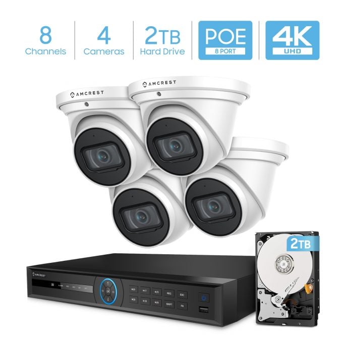 Amcrest 4K System 8CH PoE NVR 4x 4K Turret POE Cameras 2TB HDD