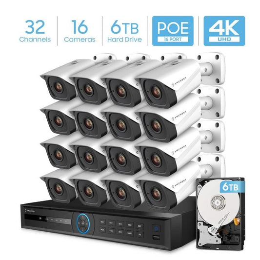 Amcrest 4K System 32CH 16 PoE Port NVR 16x 4K Bullet POE Cam 6TB