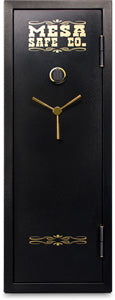 Mesa Safe MBF5922E burglary-fire gun safe with electronic lock, black steel finish

Fire-resistant gun safe MBF5922E, 14 rifle capacity, black powder-coated exterior

Mesa Safe MBF5922E secure gun storage safe, 59-inch height, electronic keypad lock

Burglary-resistant gun safe MBF5922E with upholstered interior and adjustable shelves

Compact steel gun safe MBF5922E, 1-hour fire rating, black finish
