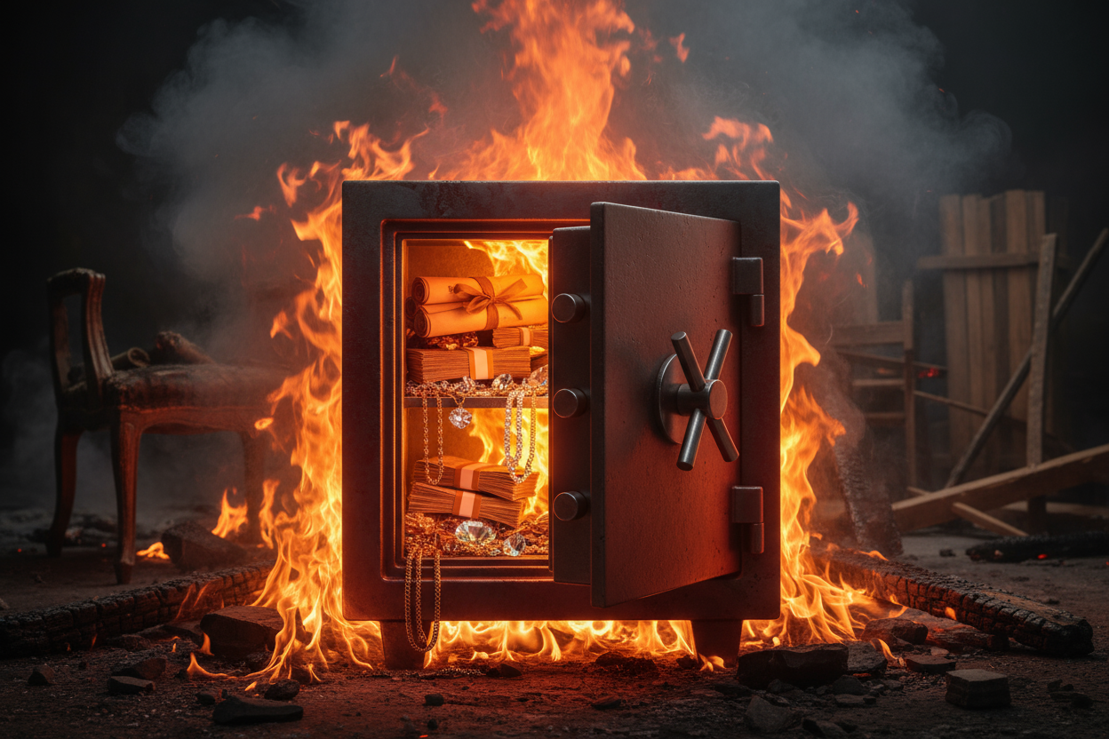 safes on fire with important documents, cash and jewlery