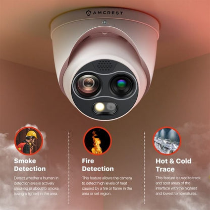 Amcrest UltraHD 4MP Hybrid Thermal Camera, AI Outdoor Security Turret PoE IP Camera, 98ft Nightvision, IVS, Fire Detection, Smoking Detection, Hot Trace, Built-in Mic, 4MP @25fps TC-1241EW-AI