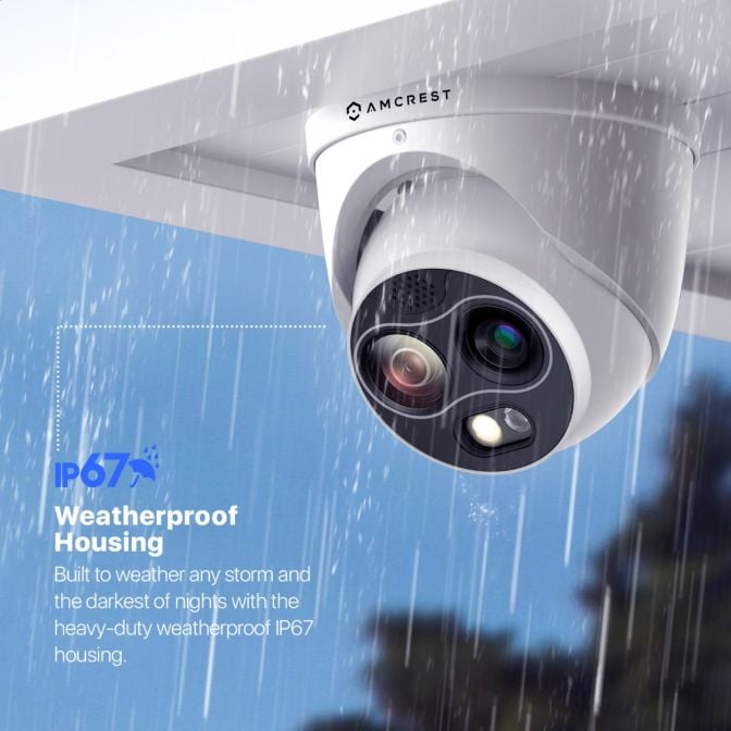 Amcrest UltraHD 4MP Hybrid Thermal Camera, AI Outdoor Security Turret PoE IP Camera, 98ft Nightvision, IVS, Fire Detection, Smoking Detection, Hot Trace, Built-in Mic, 4MP @25fps TC-1241EW-AI