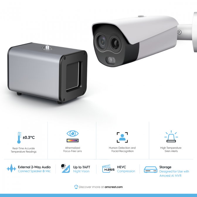 Amcrest Thermal IP Camera AI NVR System, AI Thermal POE Camera with Temperature Monitoring, Human Detection (TCS-3221-W)