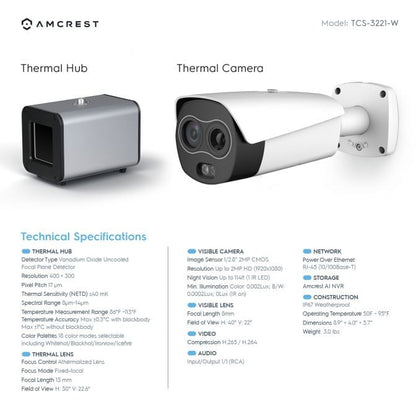 Amcrest Thermal IP Camera AI NVR System, AI Thermal POE Camera with Temperature Monitoring, Human Detection (TCS-3221-W)
